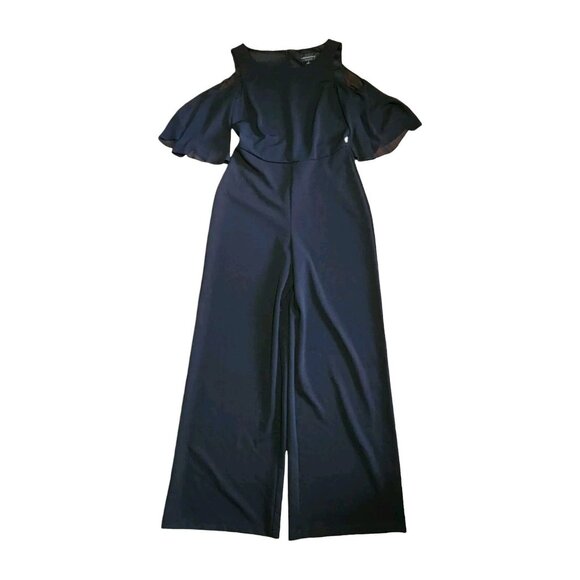 Connected Apparel Jumpsuit Womens Size 6 Solid All Black Cold Shoulder Zip Up - Picture 1 of 6